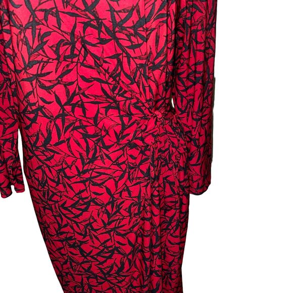 Evan Picone Black Label Red Black Floral Gathered Waist Long Sleeve Dress Sz XL - Picture 6 of 12
